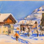 Friedrich Ludwig - Schneeschuhläufer mit Almhütte
